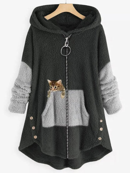 Elegante hoodie met capuchon en rits- en knoopzakken