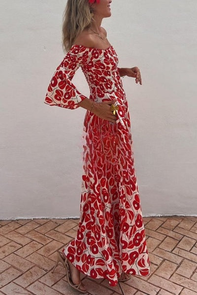 Amanda - Close To The Vacation Gesmokte off-shoulder maxi-jurk met bloemenprint en zakken