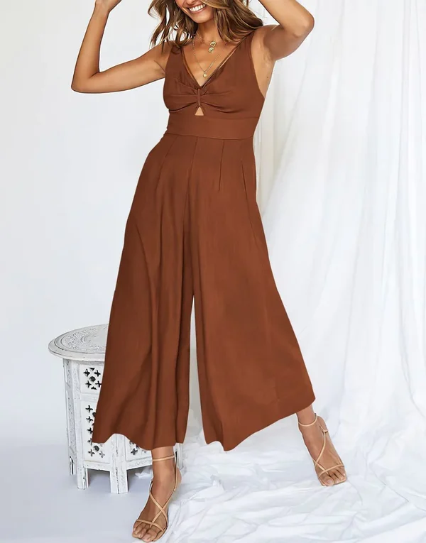 Amanda - V Neck Cutout High-Waist Rompers