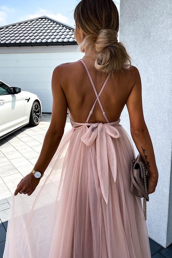 Avondjurk voor dames met plooien en open rug in elegante maxi lengte