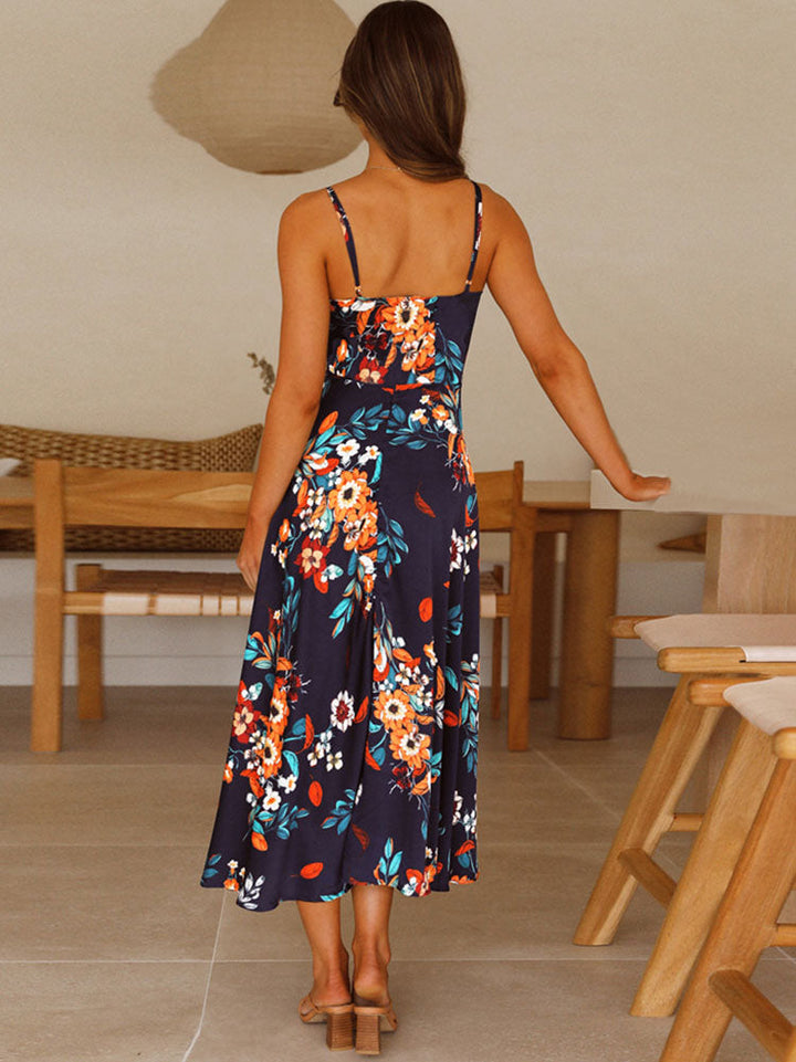 Domenica - Maxi-jurken met V-hals en rugloze bloemenprint