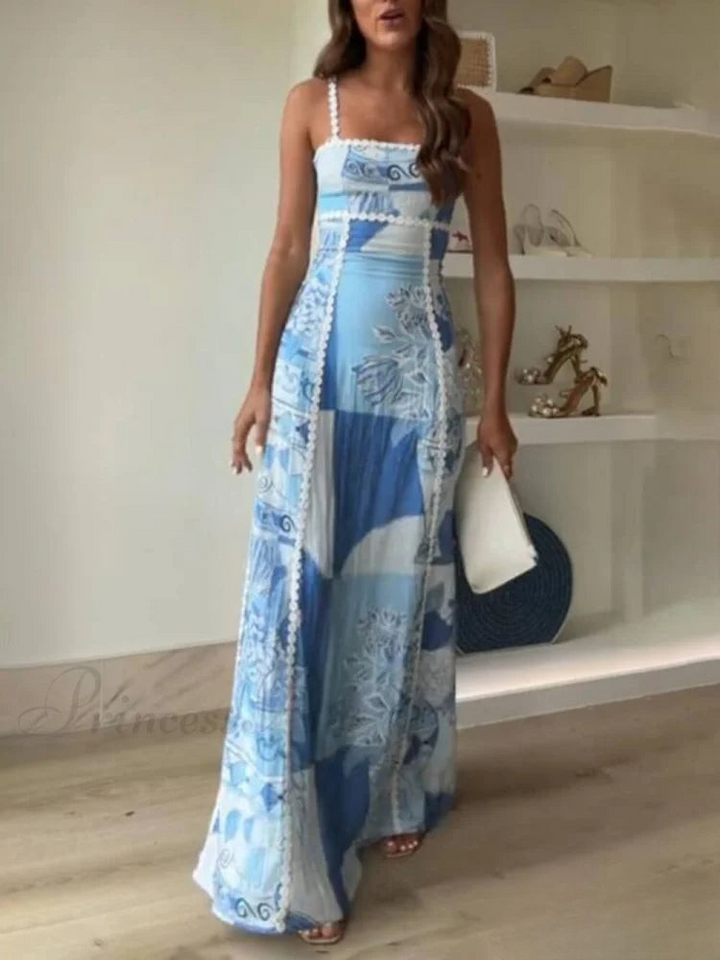 Trendy maxi jurk met sierlijke strik en uitlopende rok
