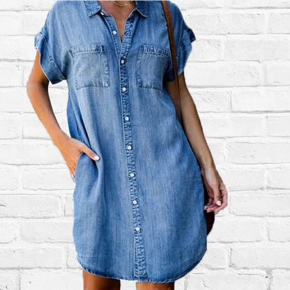 Emma - Vrijetijdsjurk in denim met korte mouwen