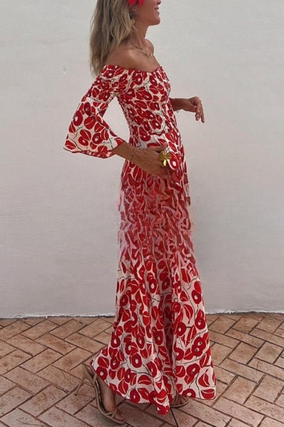 Amanda - Close To The Vacation Gesmokte off-shoulder maxi-jurk met bloemenprint en zakken