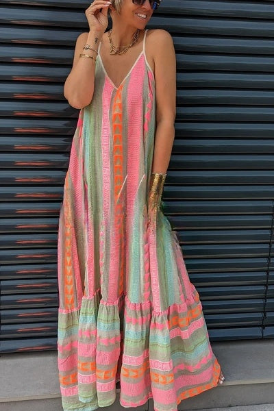 Malena - Away on Vacay cami maxi jurk met etnische print