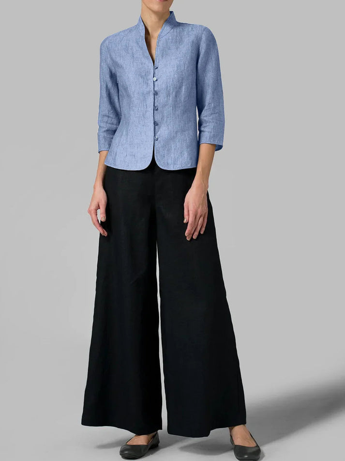 Damesblouse met opstaande kraag en stijlvolle knoopsluiting