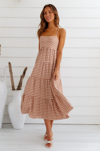 Gingham dromen maxi-jurk