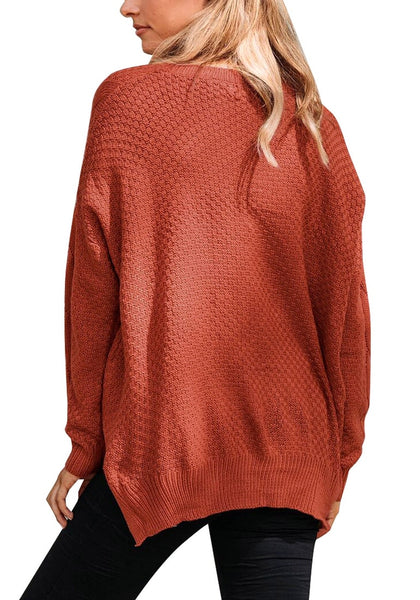 Roodbruin Dames Sweater met Textuur en Zijsplitten