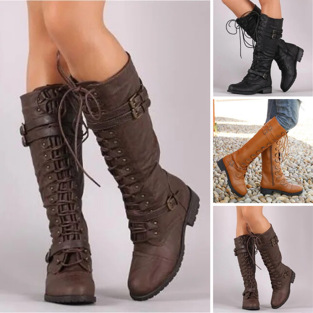 Hoge dameslaarzen met trendy veters en bandjes