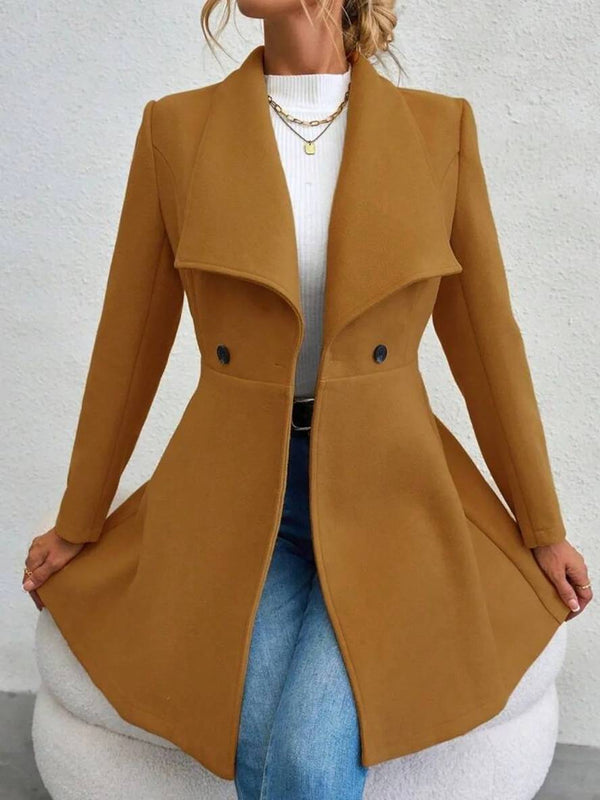 Lange jas voor dames met knopen, kraag en lange mouwen, elegant en casual ontwerp