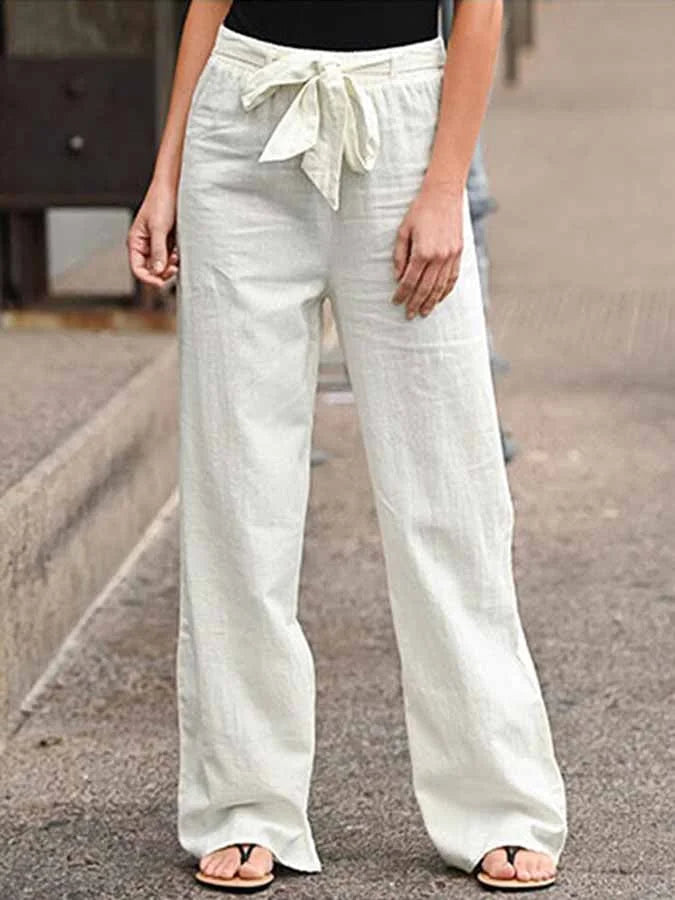 Luchtige damesbroek met strikdetail in de taille voor zomerse dagen