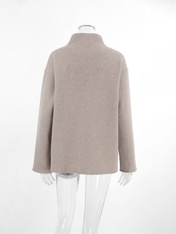 Elegante damesjas met dubbele rij knopen, hoge kraag en V-hals, vintage ontwerp voor dagelijks gebruik