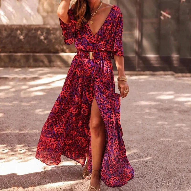 Elegante lange jurk met print en split