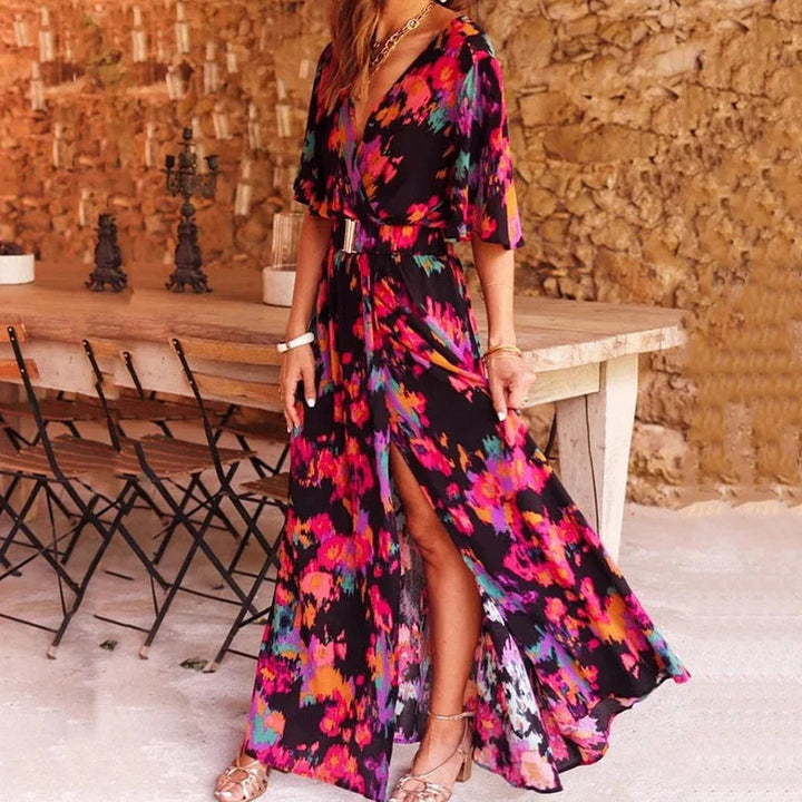 Elegante lange jurk met print en split