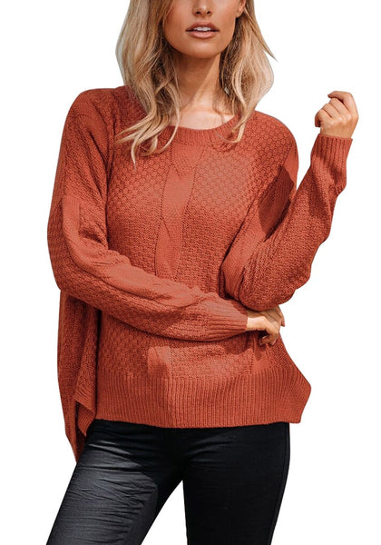 Roodbruin Dames Sweater met Textuur en Zijsplitten