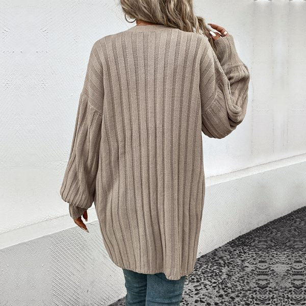 Stijlvolle Lange Mouwen Cardigan in Effen Kleuren voor Een Zorgeloze Look