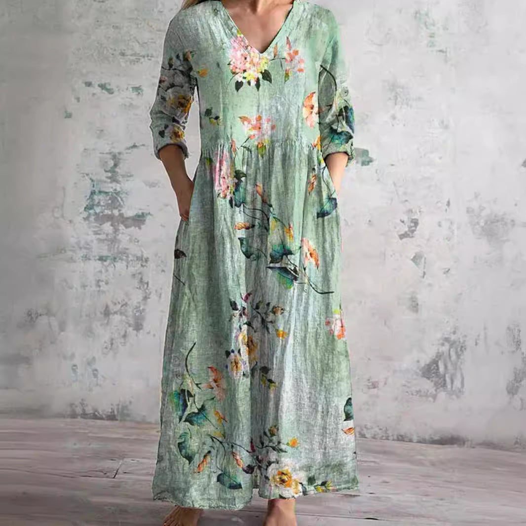 Zomerjurk voor dames met bloemenprint en diepe halslijn