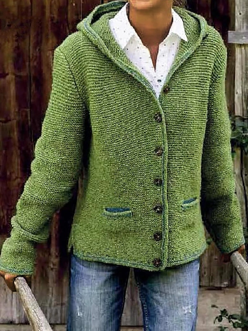 Veelzijdige cardigan met capuchon en knopen