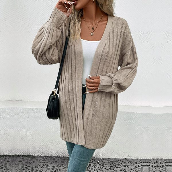 Stijlvolle Lange Mouwen Cardigan in Effen Kleuren voor Een Zorgeloze Look