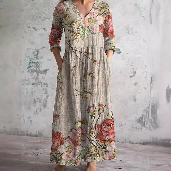 Zomerjurk voor dames met bloemenprint en diepe halslijn