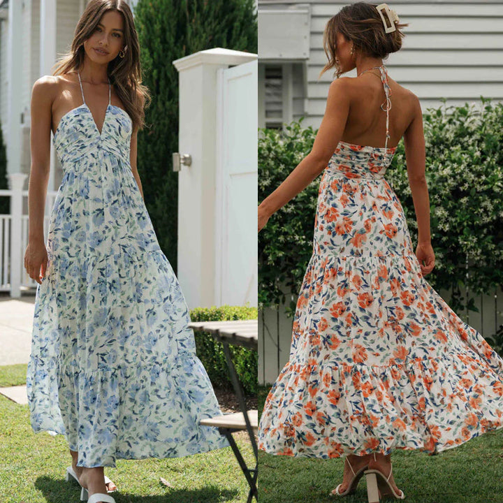Irene - Lange mouwloze chiffon jurken met naden voor dames