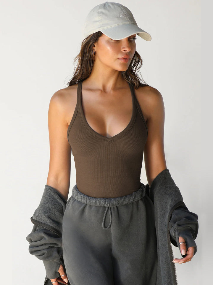 Mouwloze dames top met halternek en racerback ontwerp voor dagelijks gebruik