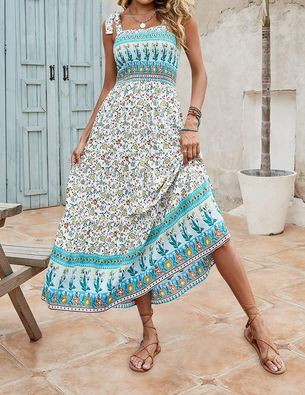 Katy - Vrouwen Zomer Lange Boheemse Print Strap Losse Jurken