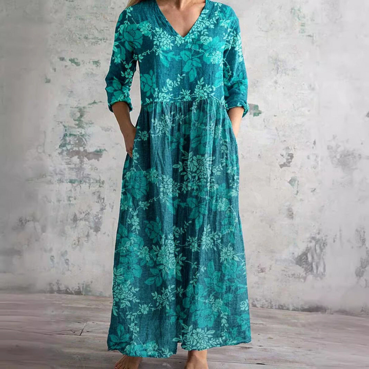 Zomerjurk voor dames met bloemenprint en diepe halslijn