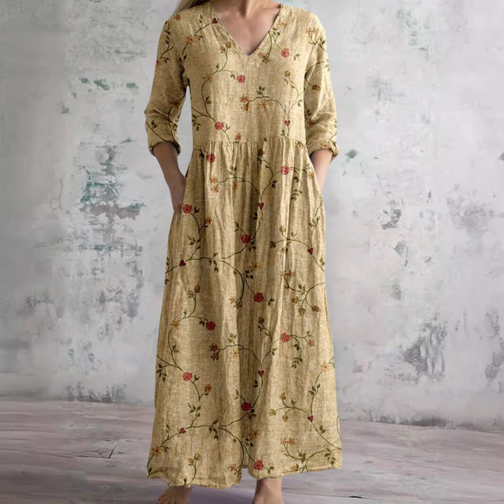 Zomerjurk voor dames met bloemenprint en diepe halslijn