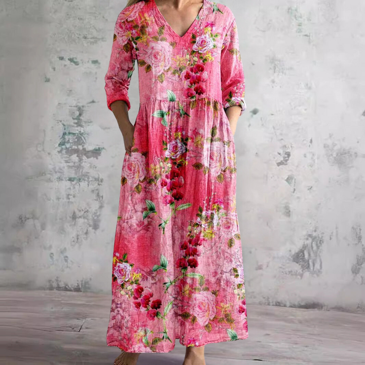 Zomerjurk voor dames met bloemenprint en diepe halslijn
