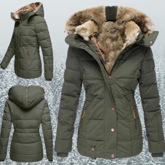 Elegante dames winterjas met een moderne capuchon