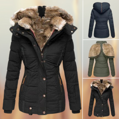 Elegante dames winterjas met een moderne capuchon