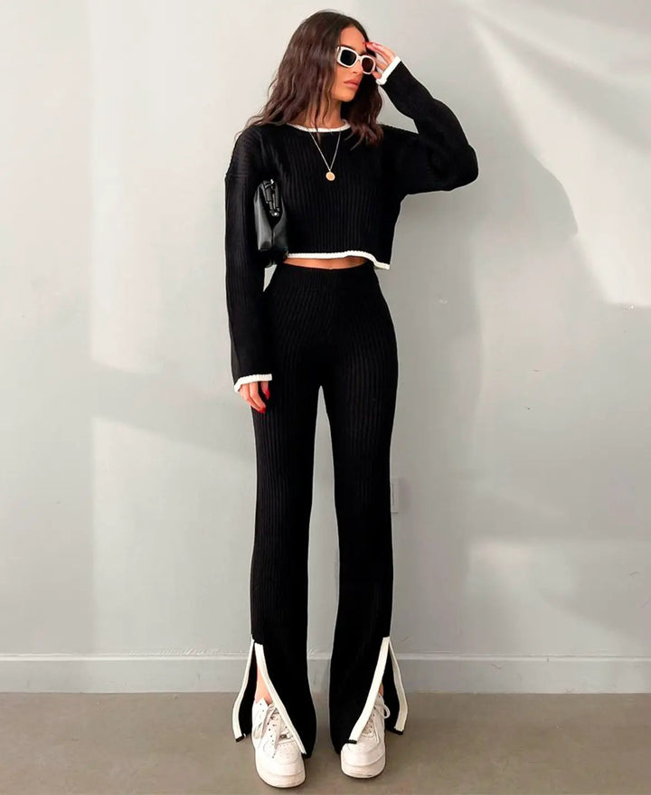 Gezellige Geribbelde Korte Set voor een Stijlvolle Look