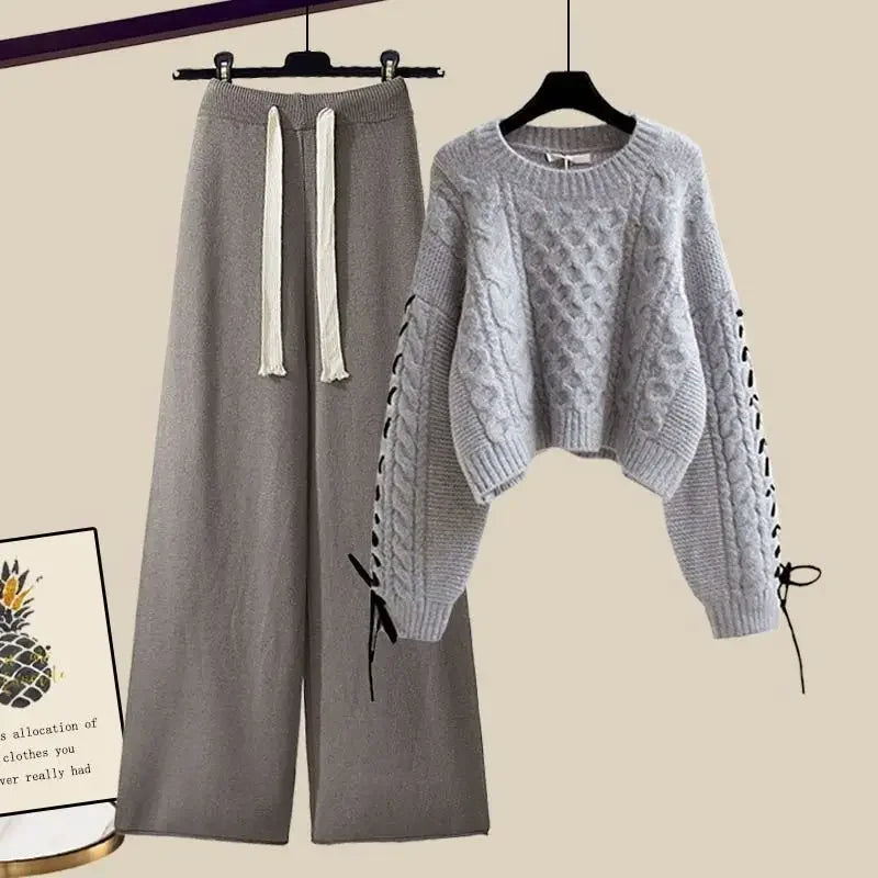 Twee-delig dames set, comfortabele trui en wijde broek voor de winter