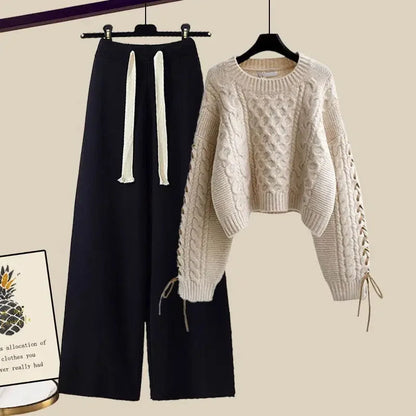 Twee-delig dames set, comfortabele trui en wijde broek voor de winter