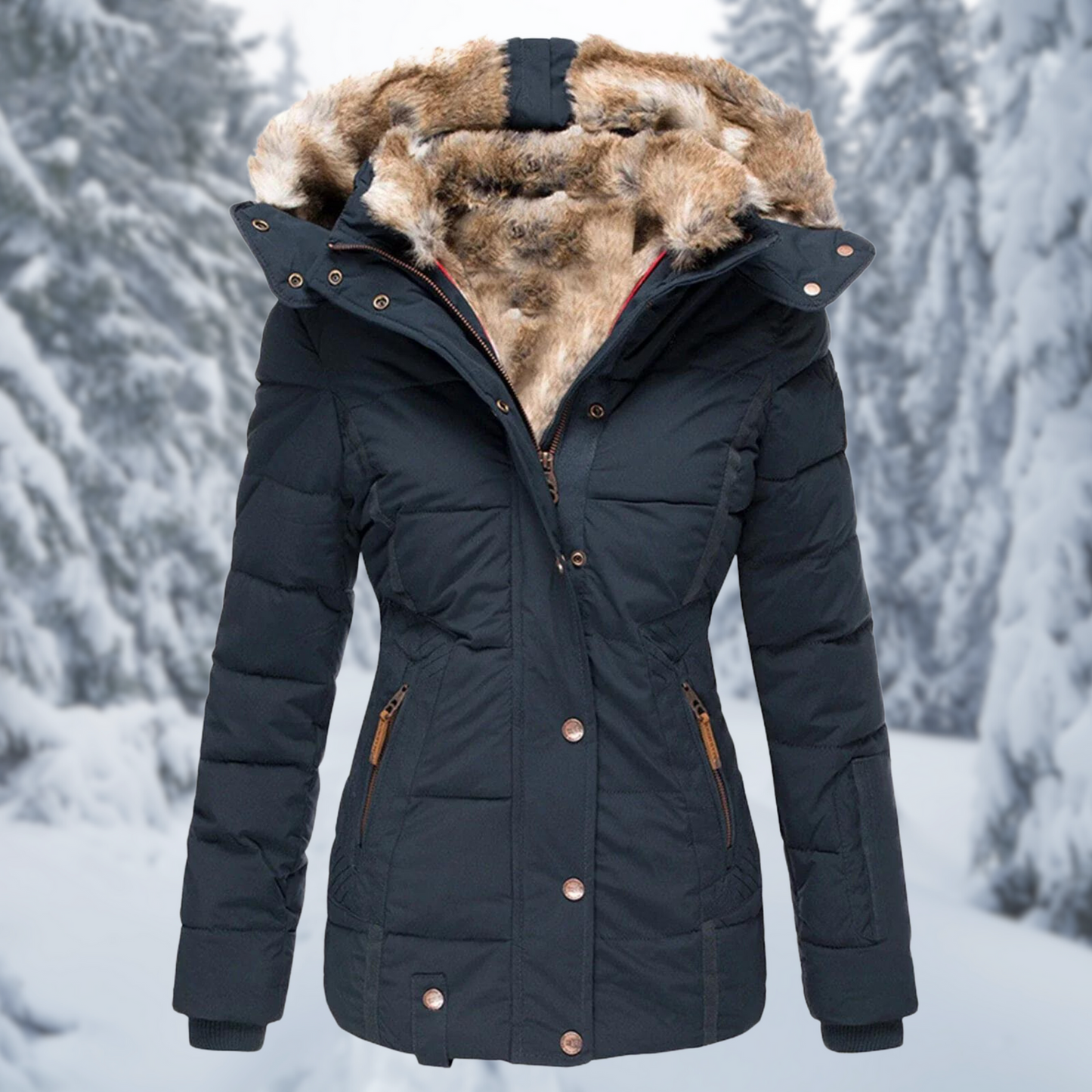 Elegante dames winterjas met een moderne capuchon