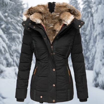 Elegante dames winterjas met een moderne capuchon