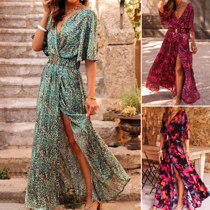 Elegante lange jurk met print en split