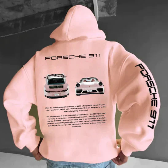 Stijlvolle herenhoodie met autodessin, geschikt voor een moderne uitstraling