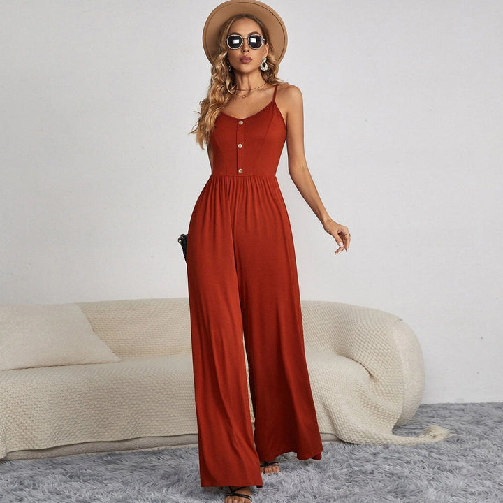 Zomerse dames jumpsuit met smalle bandjes en wijde broekspijpen