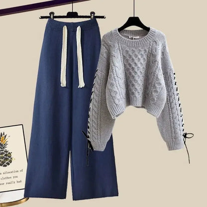 Twee-delig dames set, comfortabele trui en wijde broek voor de winter