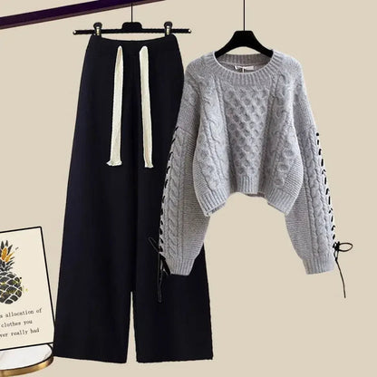 Twee-delig dames set, comfortabele trui en wijde broek voor de winter