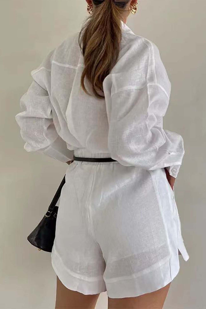 Olivia - Effen korte broek shirt set met lange mouwen