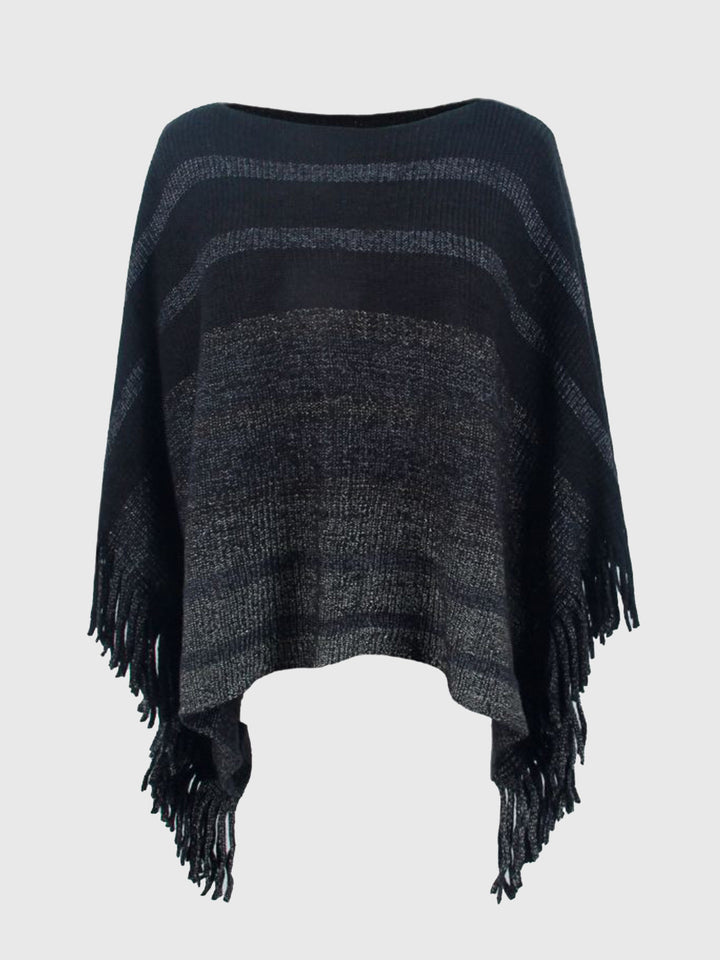 Gestreepte Poncho met Boothals en Franjes - Modieus en Comfortabel