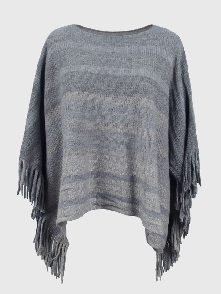 Gestreepte Poncho met Boothals en Franjes - Modieus en Comfortabel