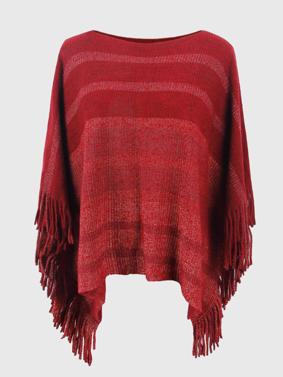 Gestreepte Poncho met Boothals en Franjes - Modieus en Comfortabel