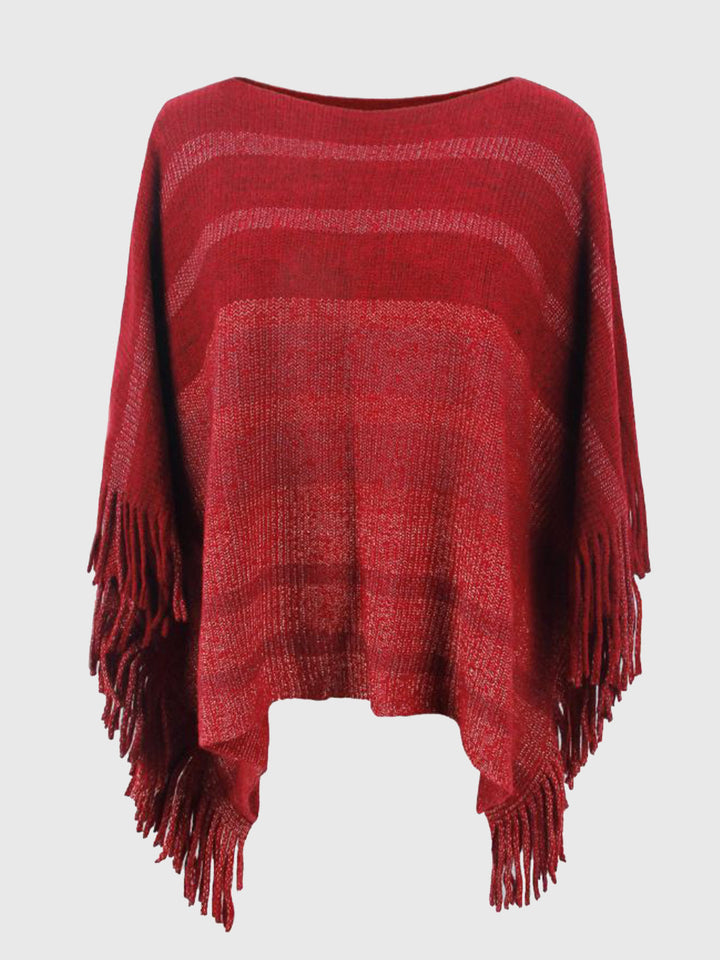 Gestreepte Poncho met Boothals en Franjes - Modieus en Comfortabel