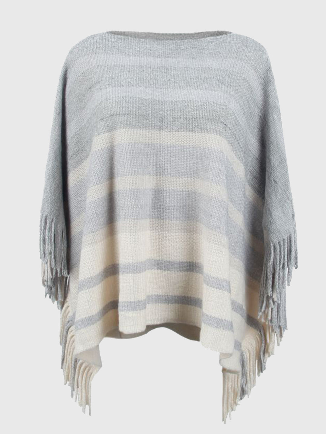 Gestreepte Poncho met Boothals en Franjes - Modieus en Comfortabel