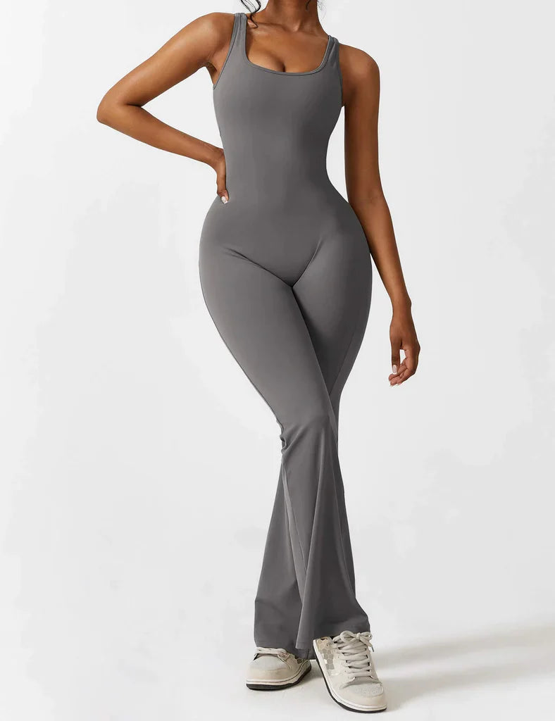 V-rug uitlopende jumpsuit