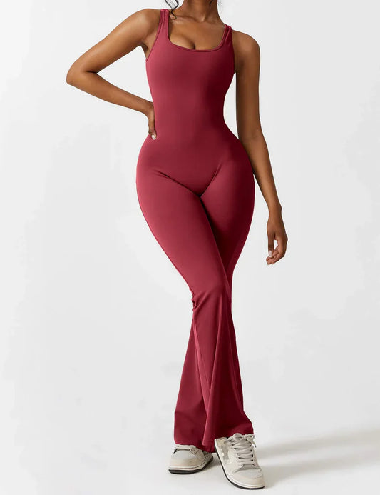 V-rug uitlopende jumpsuit